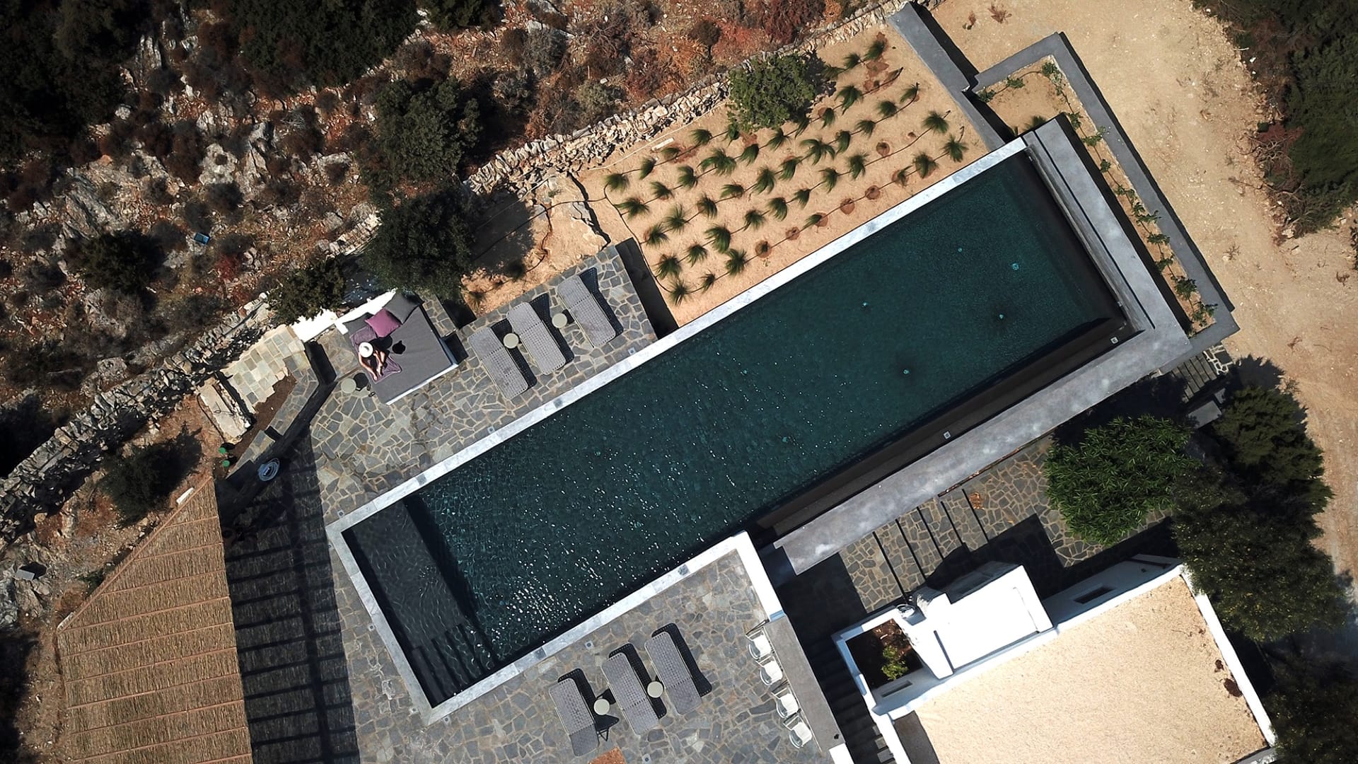 Straight-down drone view of the infinity pool